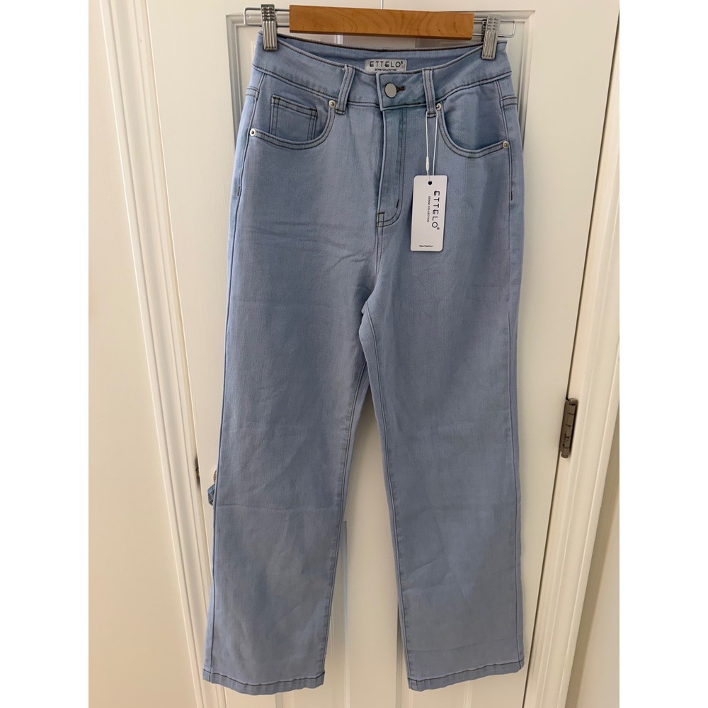 NWT ETTELO High Rise Wide Leg Jeans Light Wash Blue M Y2K